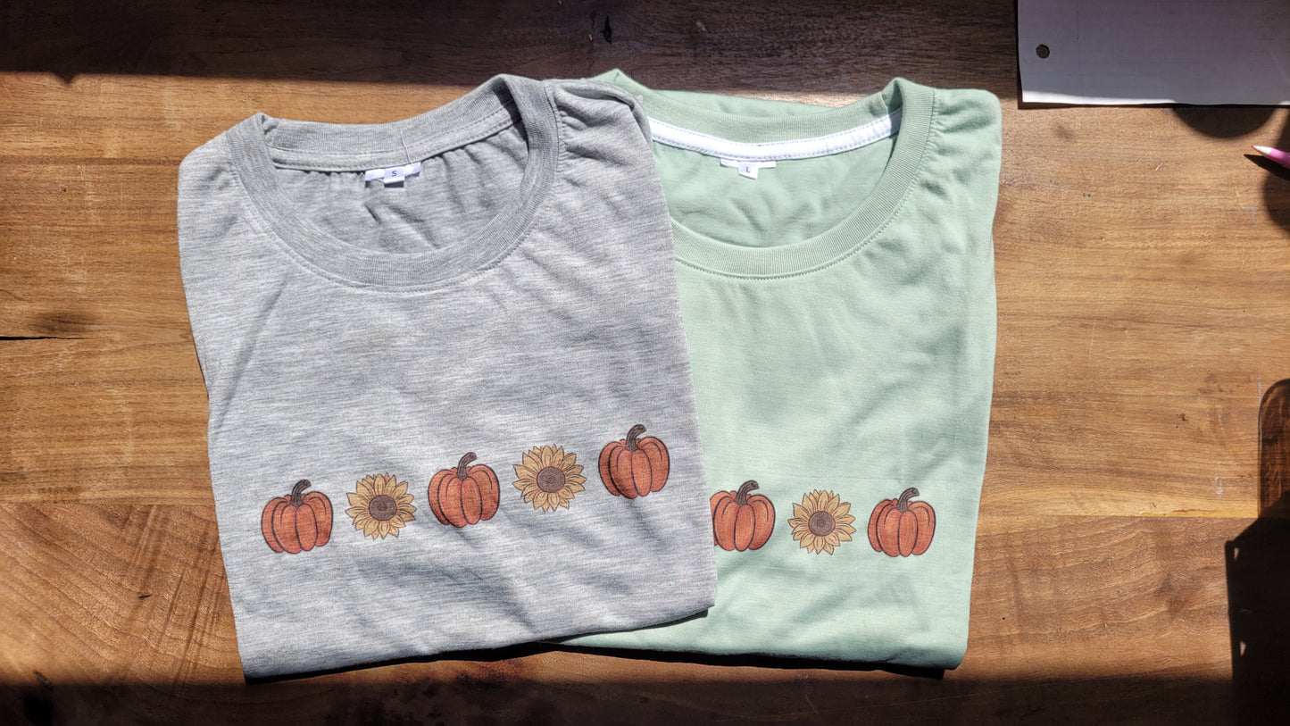 T-shirt small (gris), citrouilles et tournesols