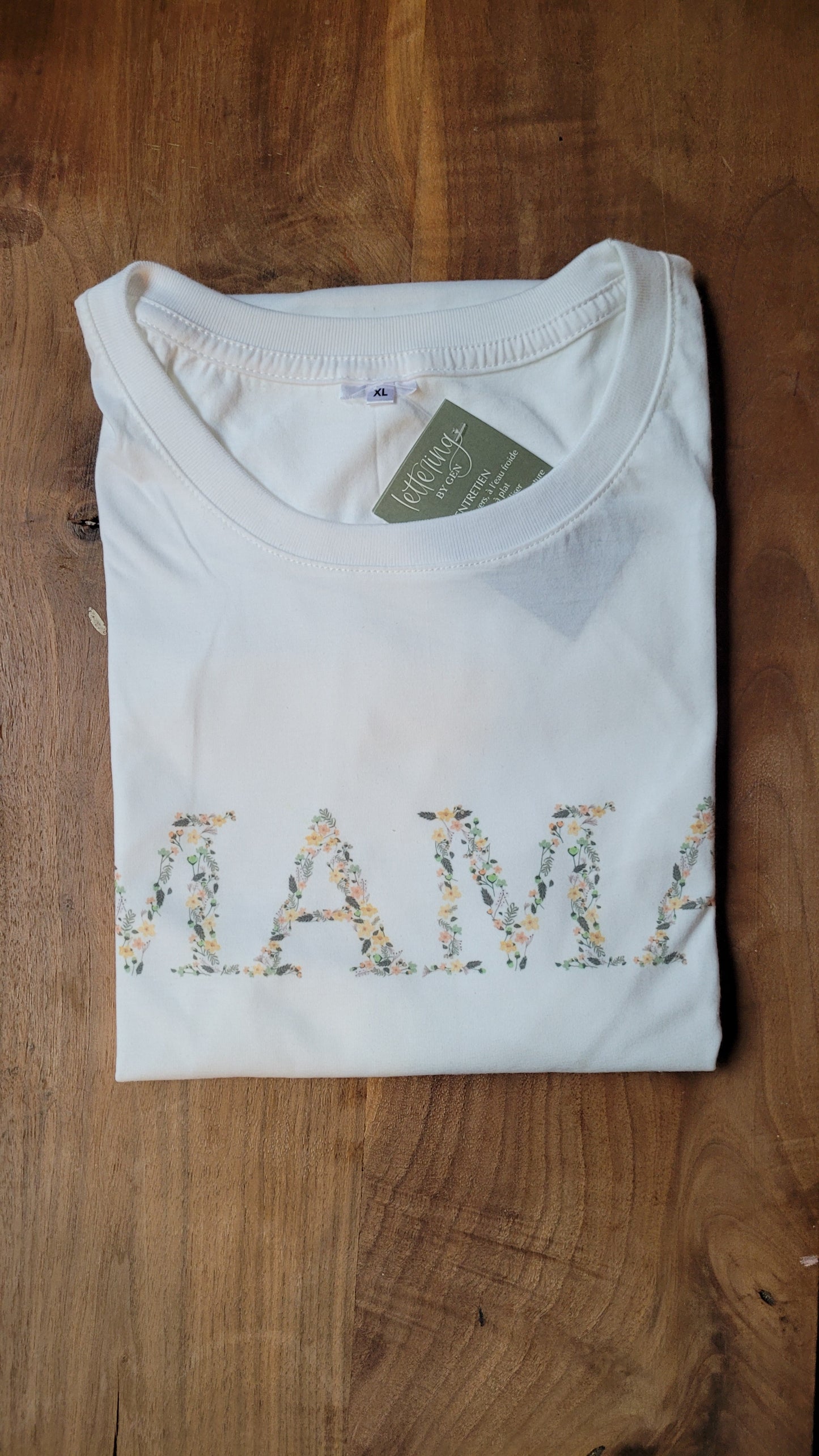 T-shirt x-large (blanc), MAMA fleuri