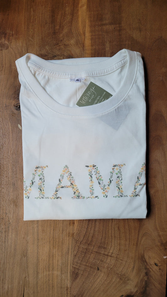 T-shirt x-large (blanc), MAMA fleuri