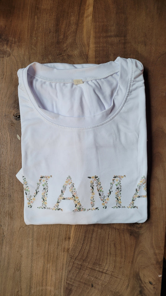 T-shirt medium (blanc), MAMA fleuri