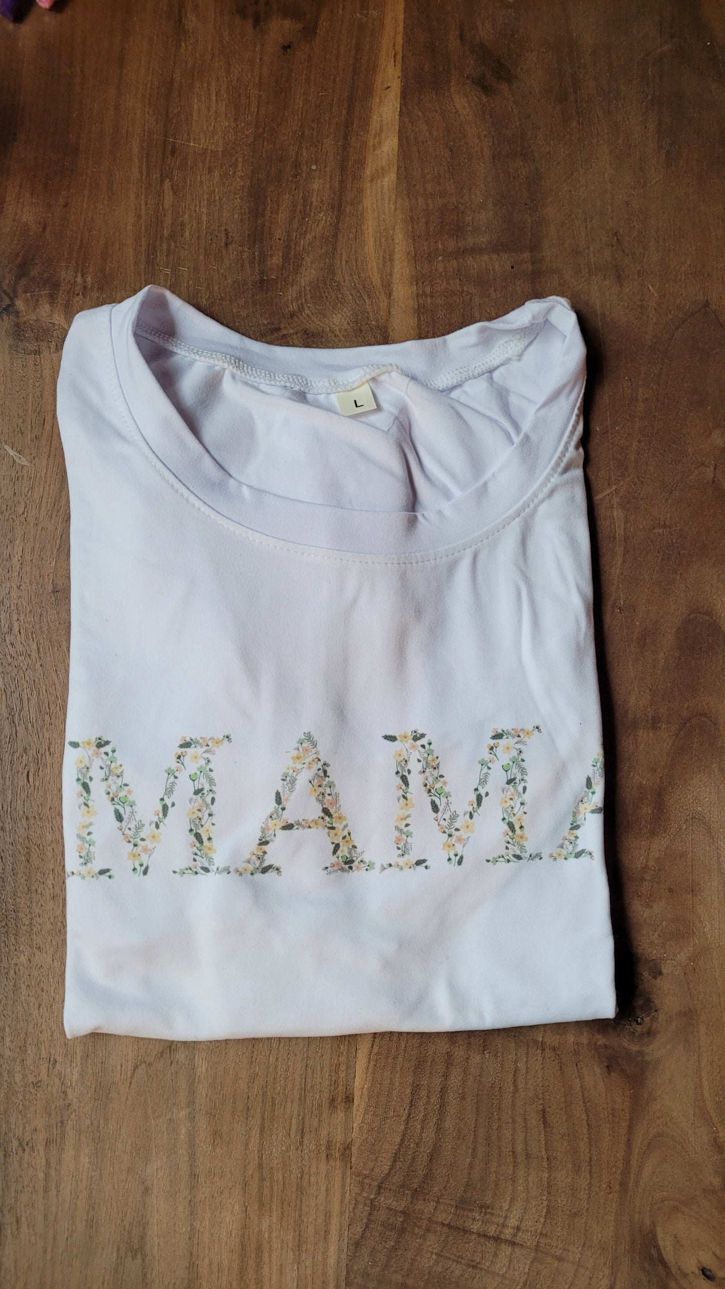 T-shirt large (blanc), MAMA fleuri