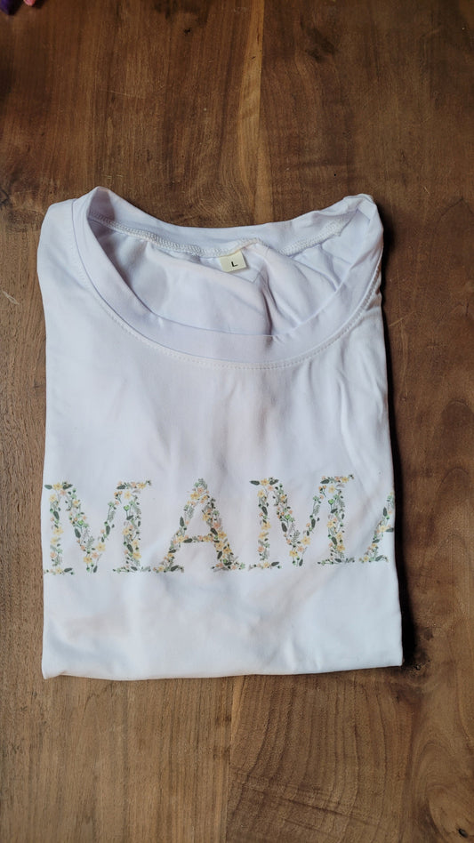 T-shirt large (blanc), MAMA fleuri