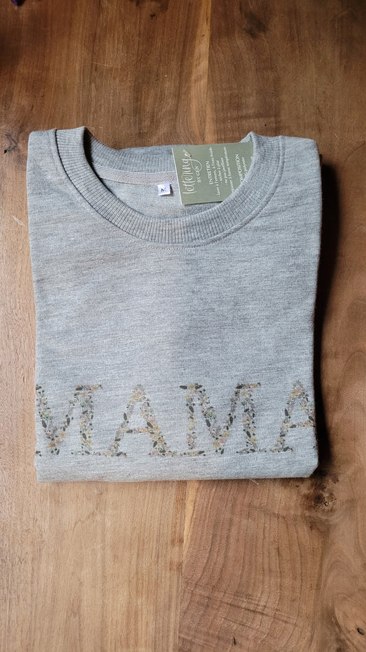 Crewneck small (gris), MAMA fleuri