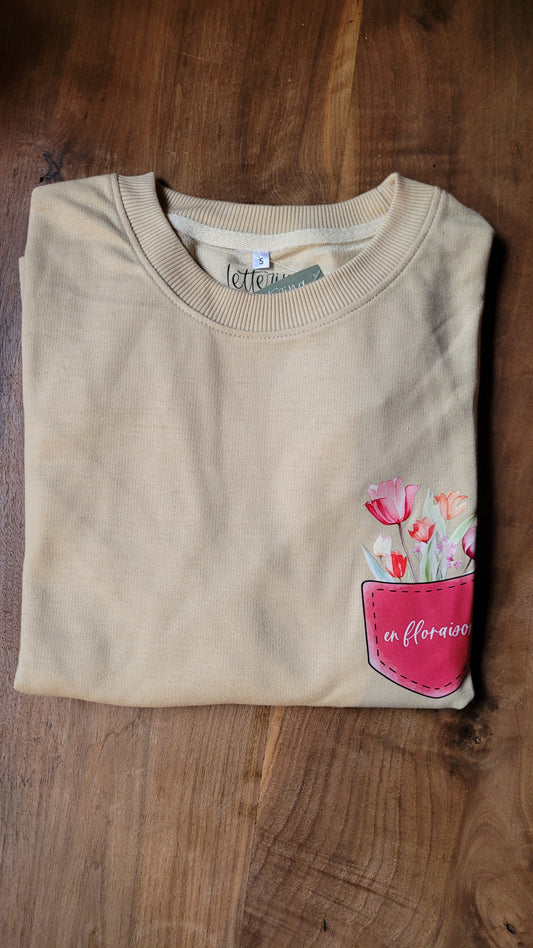 Crewneck small (beige), poche "en floraison"