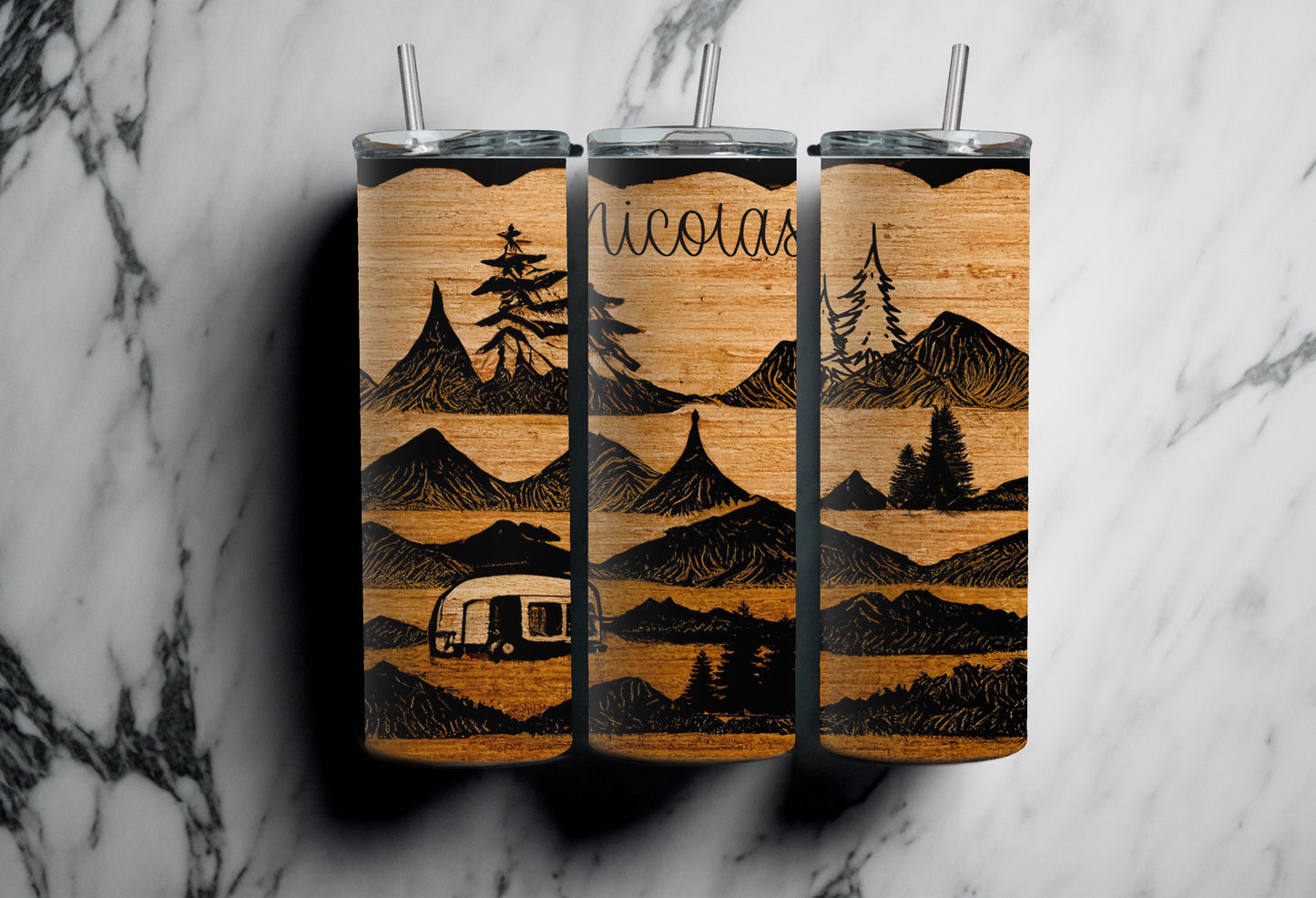 Montagnes et camper, look vintage