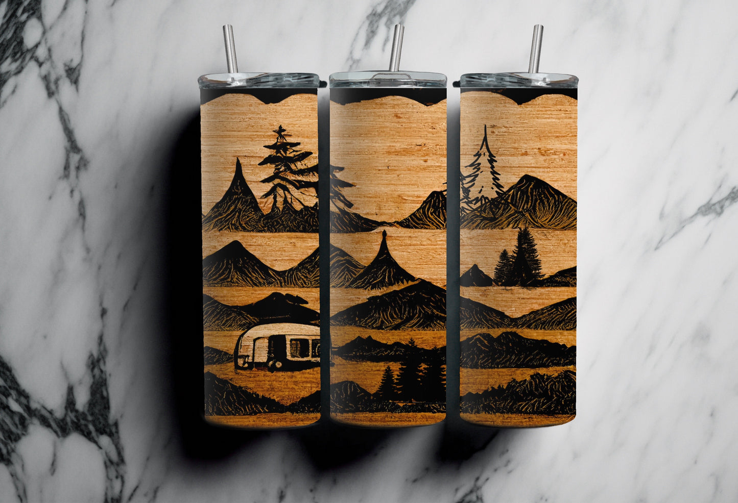 Montagnes et camper, look vintage