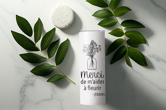 Merci de m’aider à fleurir, Vase avec fleurs, cadeau éducatrice ou enseignante