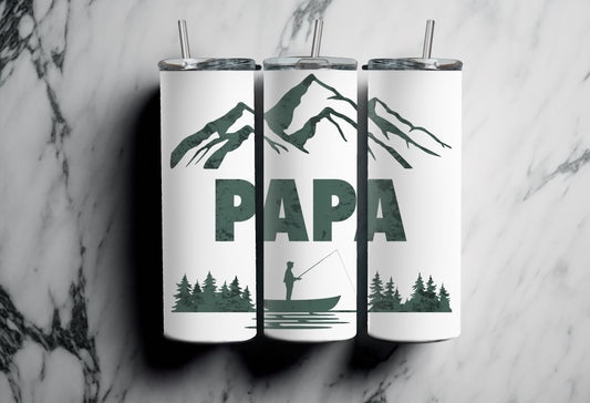 Papa, pêche, lac et montagnes