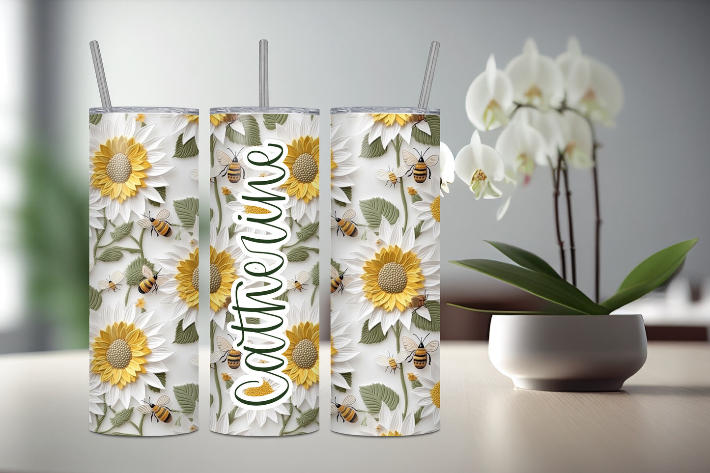 Tournesols et abeilles, motif 3D