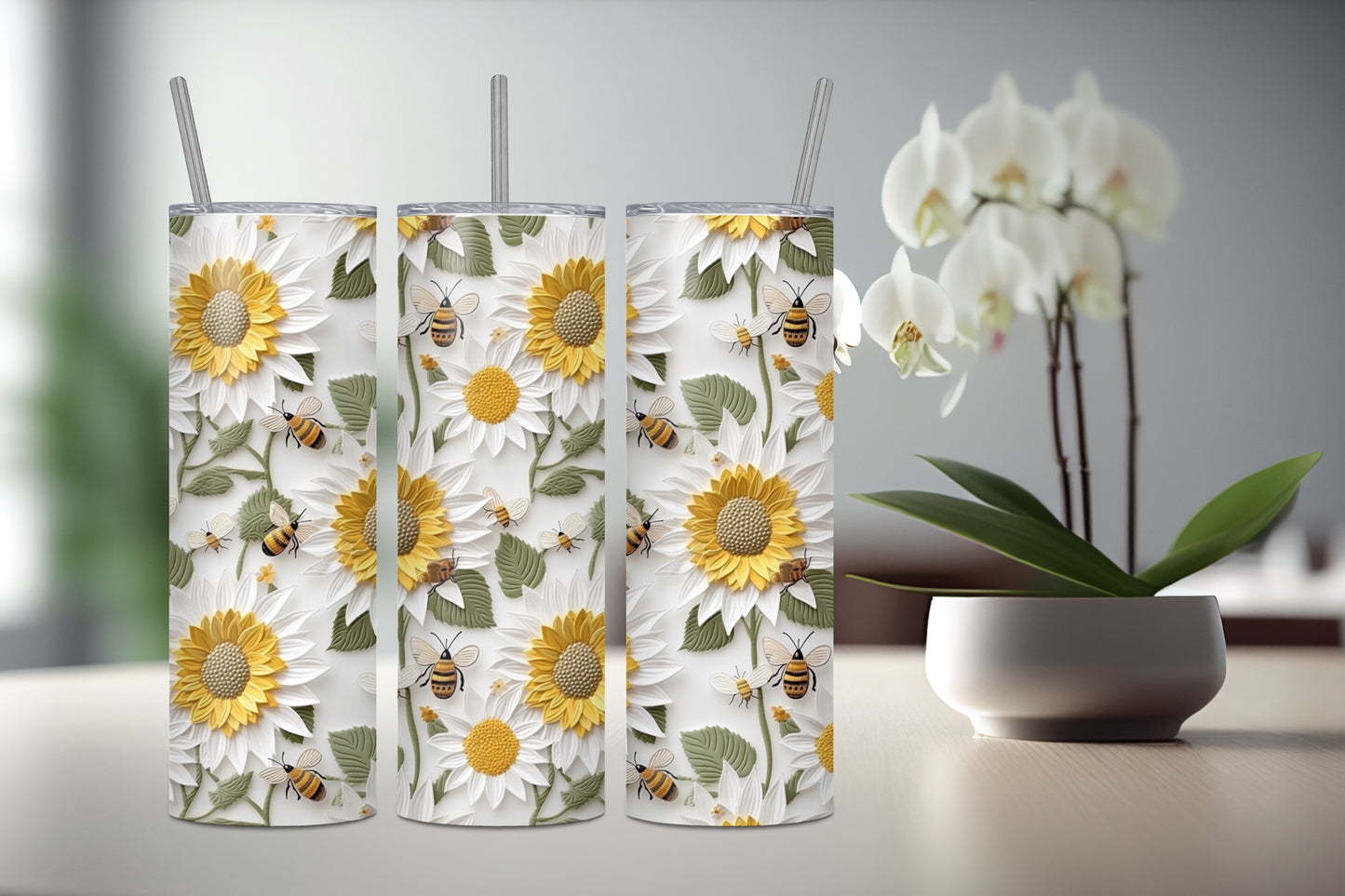 Tournesols et abeilles, motif 3D