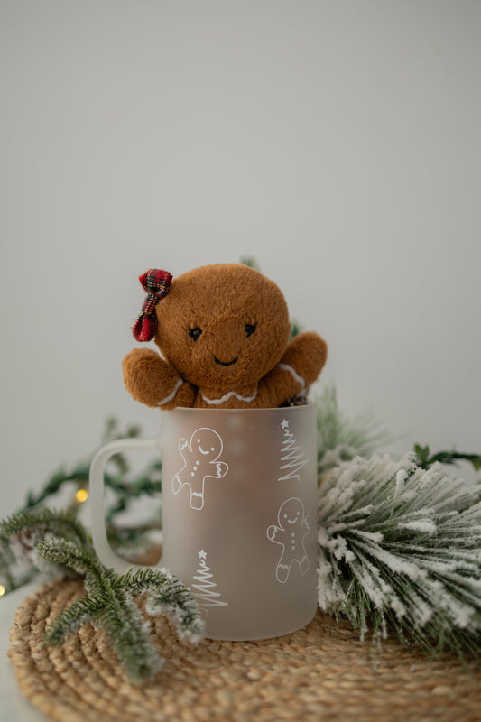 Bonhommes en pain d’épices et sapins - tasse en verre givré ou transparent avec couvercle et paille