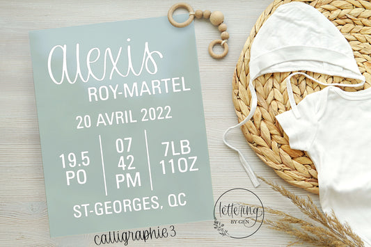 Affiche des informations de naissance en acrylique, annonce de naissance, panneau en acrylique, minimaliste, décor chambre enfant