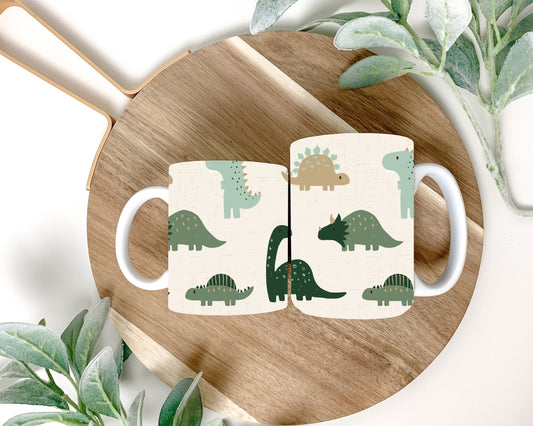 Dinosaures verts mignons sur fond beige rustique